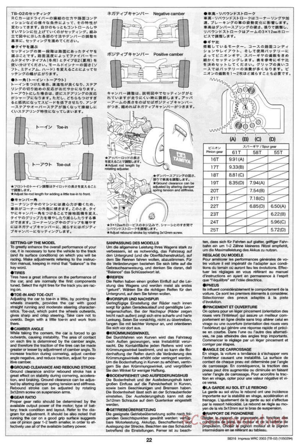 Tamiya - Subaru Impreza WRC 2003 - TB-02 Chassis - Manual - Page 22