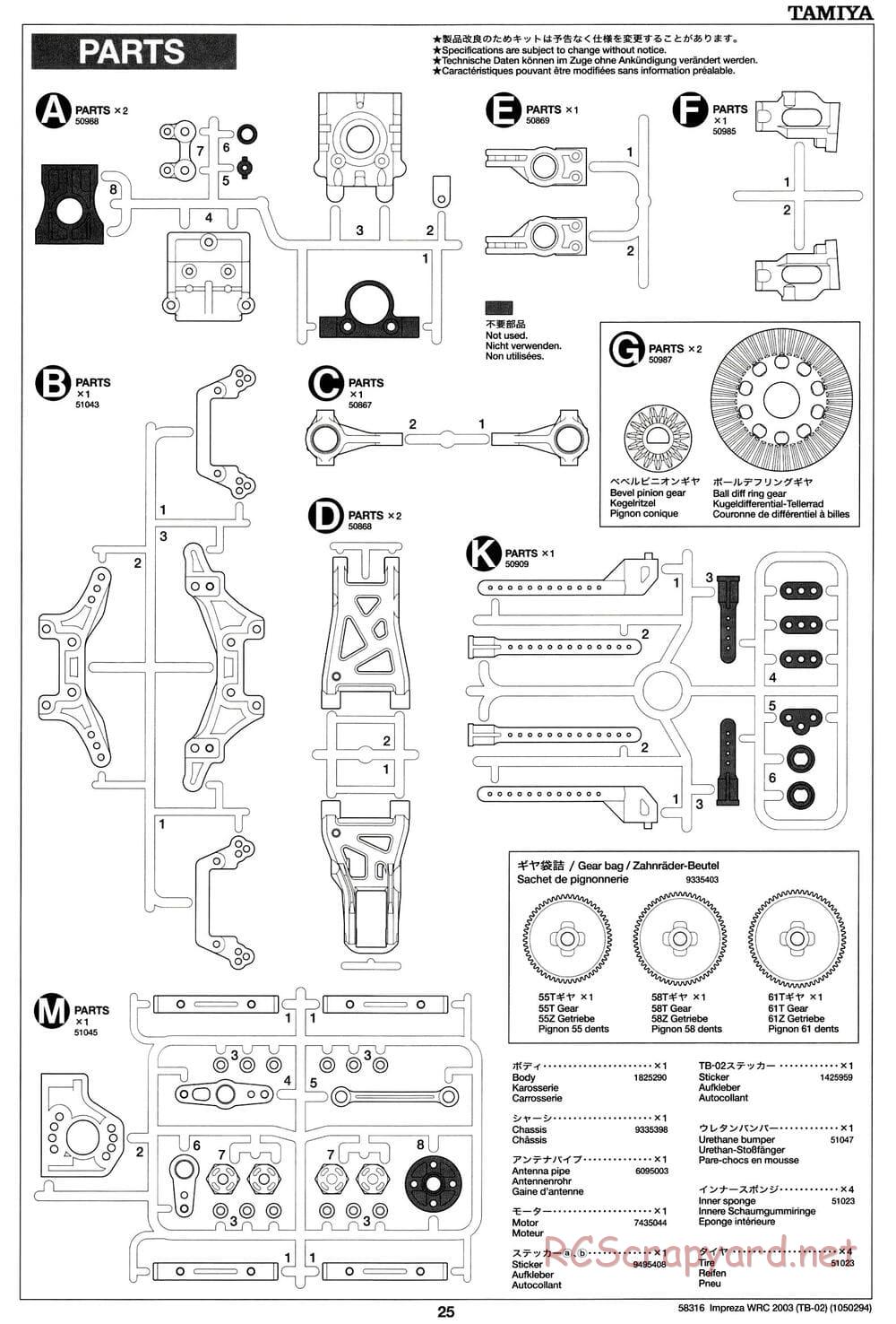 Tamiya - Subaru Impreza WRC 2003 - TB-02 Chassis - Manual - Page 25