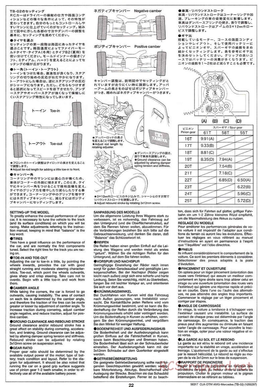 Tamiya - CLK DTM 2002 AMG Mercedes - TB-02 Chassis - Manual - Page 22