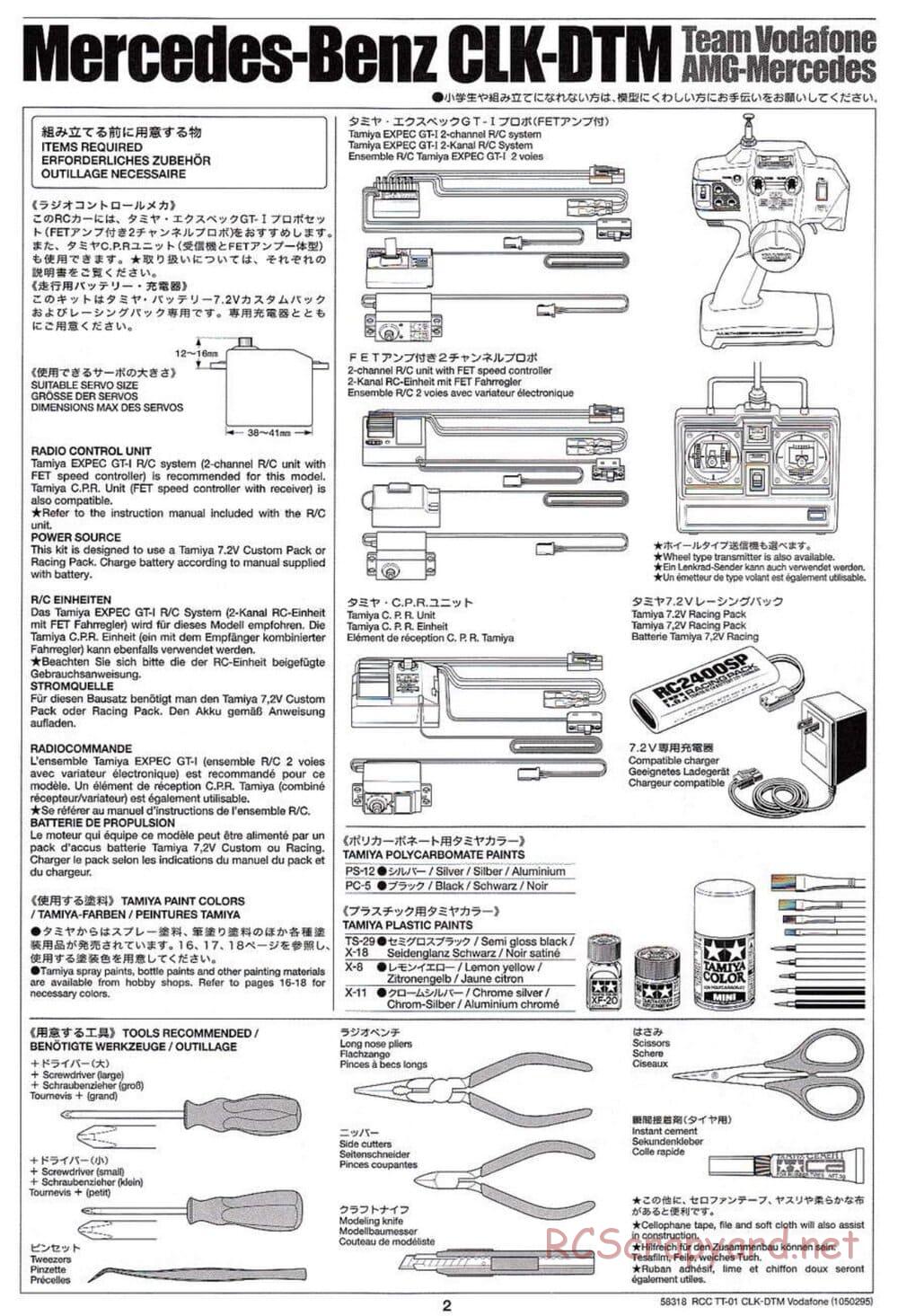 Tamiya - Mercedes-Benz CLK-DTM Team Vodafone AMG-Mercedes - TT-01 Chassis - Manual - Page 2