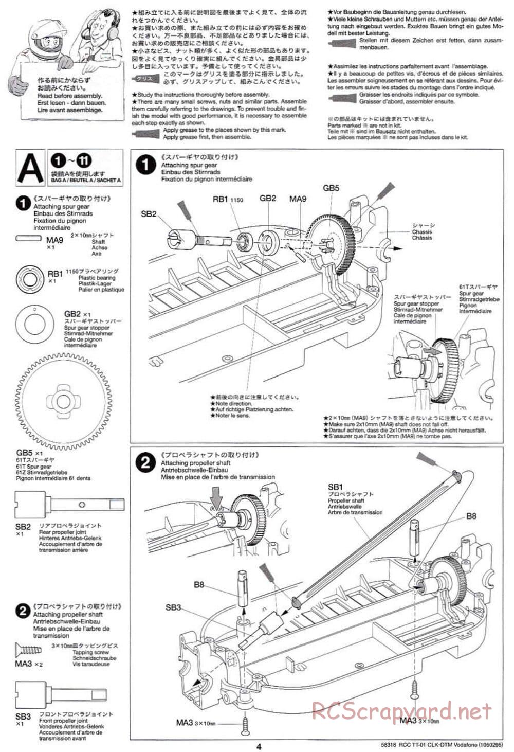 Tamiya - Mercedes-Benz CLK-DTM Team Vodafone AMG-Mercedes - TT-01 Chassis - Manual - Page 4