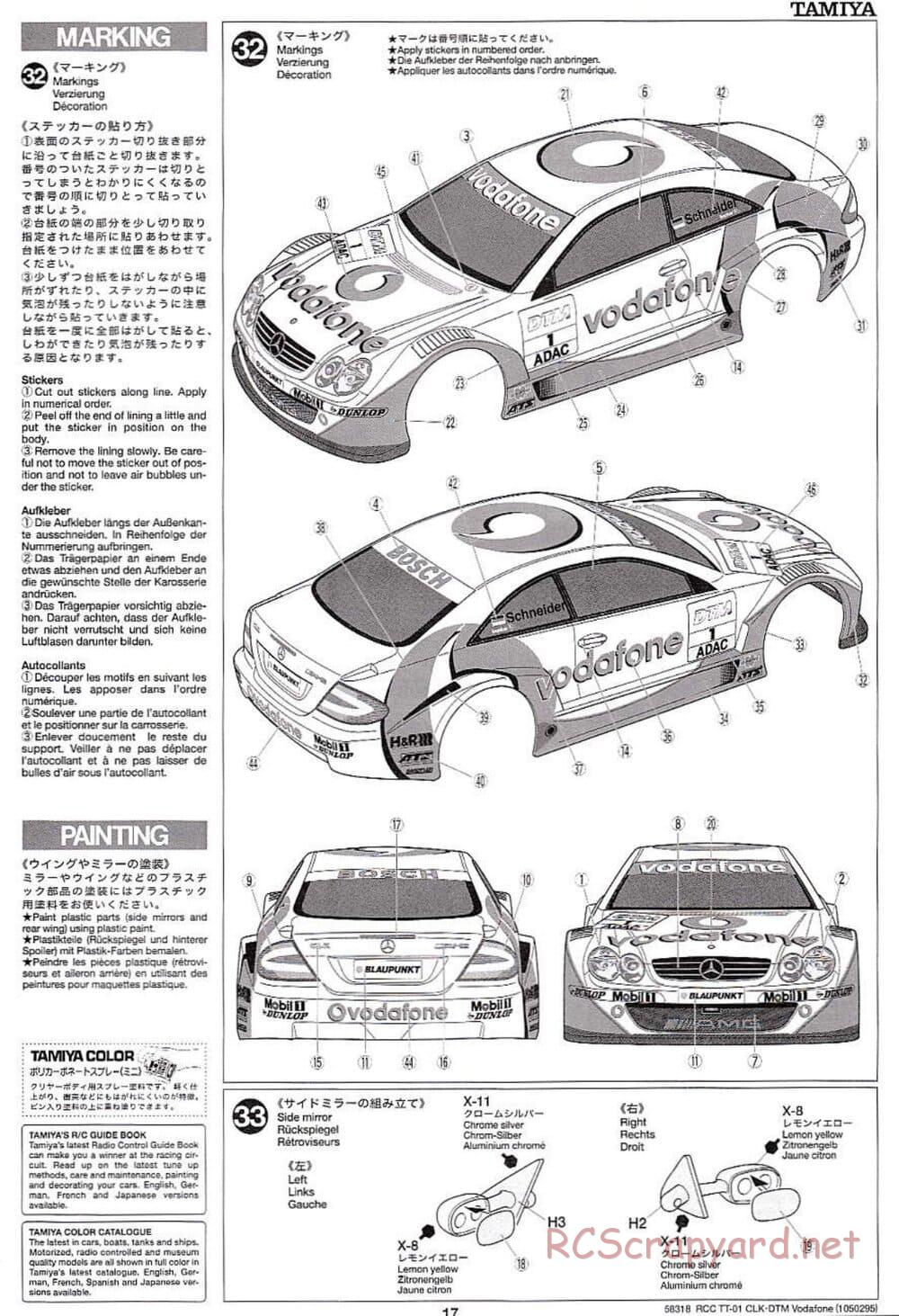 Tamiya - Mercedes-Benz CLK-DTM Team Vodafone AMG-Mercedes - TT-01 Chassis - Manual - Page 17
