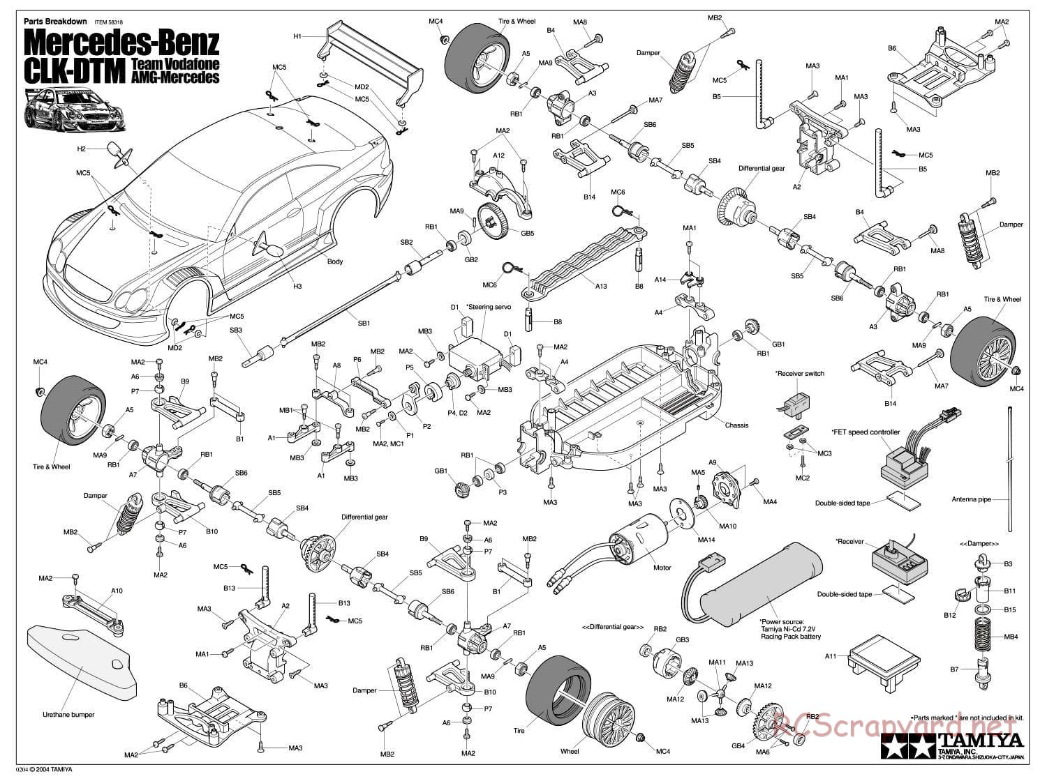 Tamiya - Mercedes-Benz CLK-DTM Team Vodafone AMG-Mercedes - TT-01 Chassis - Exploded View