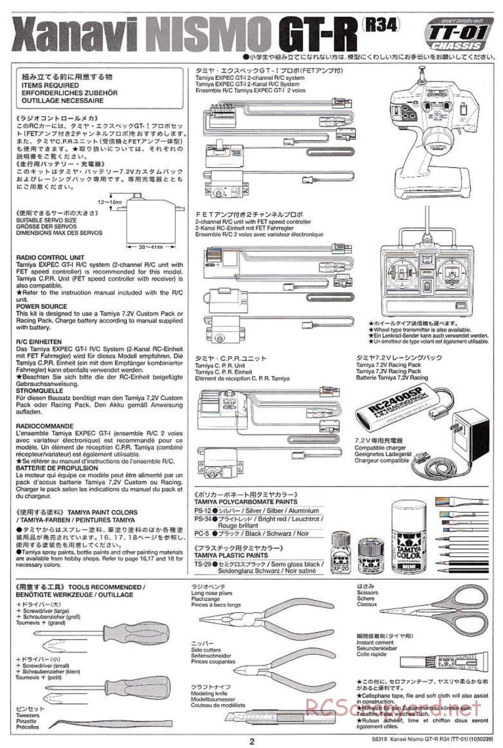 Tamiya - Xanavi Nismo GT-R R34 - TT-01 Chassis - Manual - Page 2