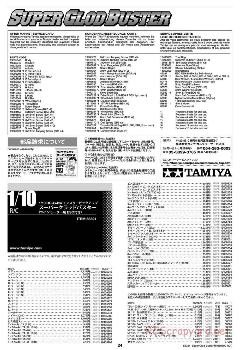 Tamiya - Super Clod Buster Chassis - Manual - Page 24