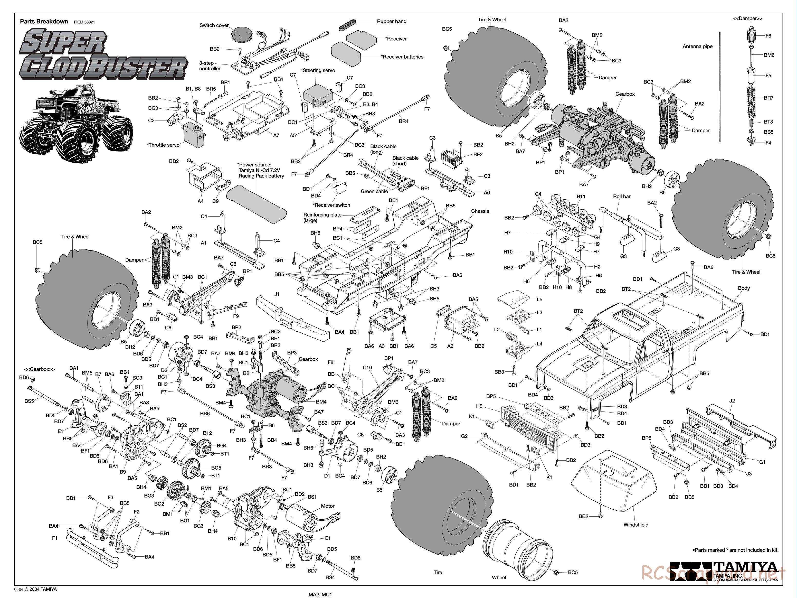 Tamiya - Super Clod Buster Chassis - Exploded View - Page 1