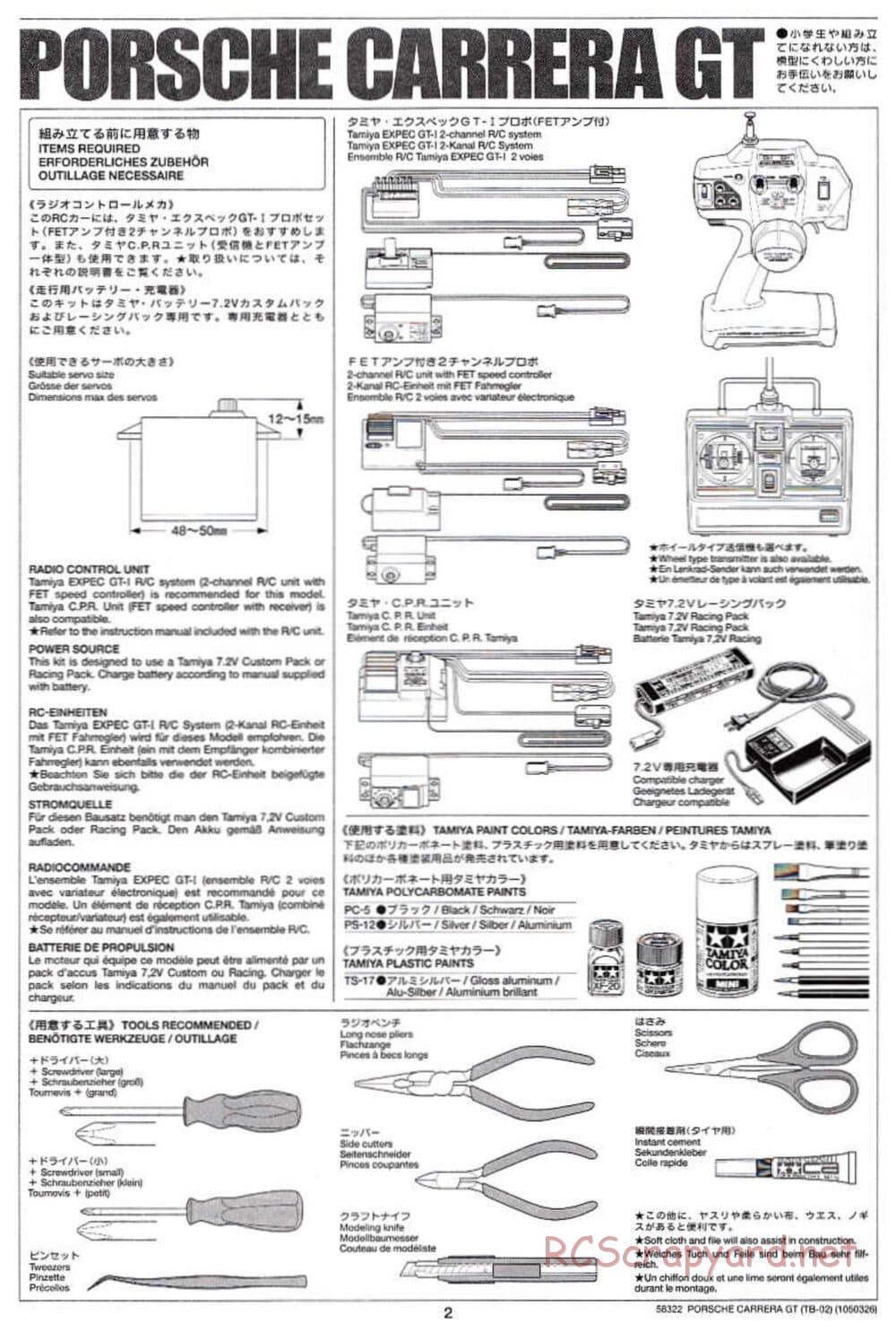 Tamiya - Porsche Carrera GT - TB-02 Chassis - Manual - Page 2