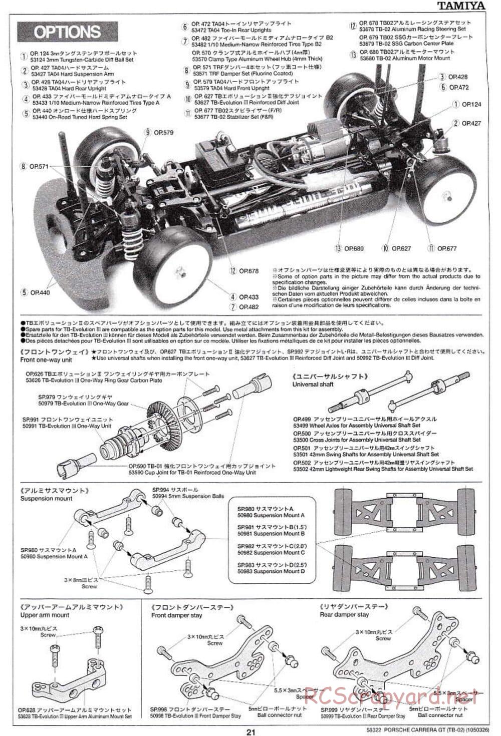 Tamiya - Porsche Carrera GT - TB-02 Chassis - Manual - Page 21