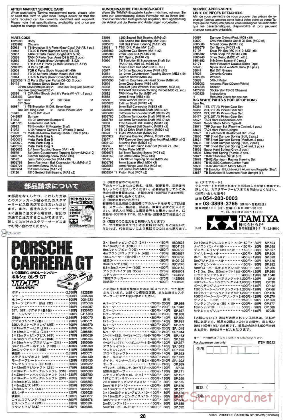 Tamiya - Porsche Carrera GT - TB-02 Chassis - Manual - Page 28