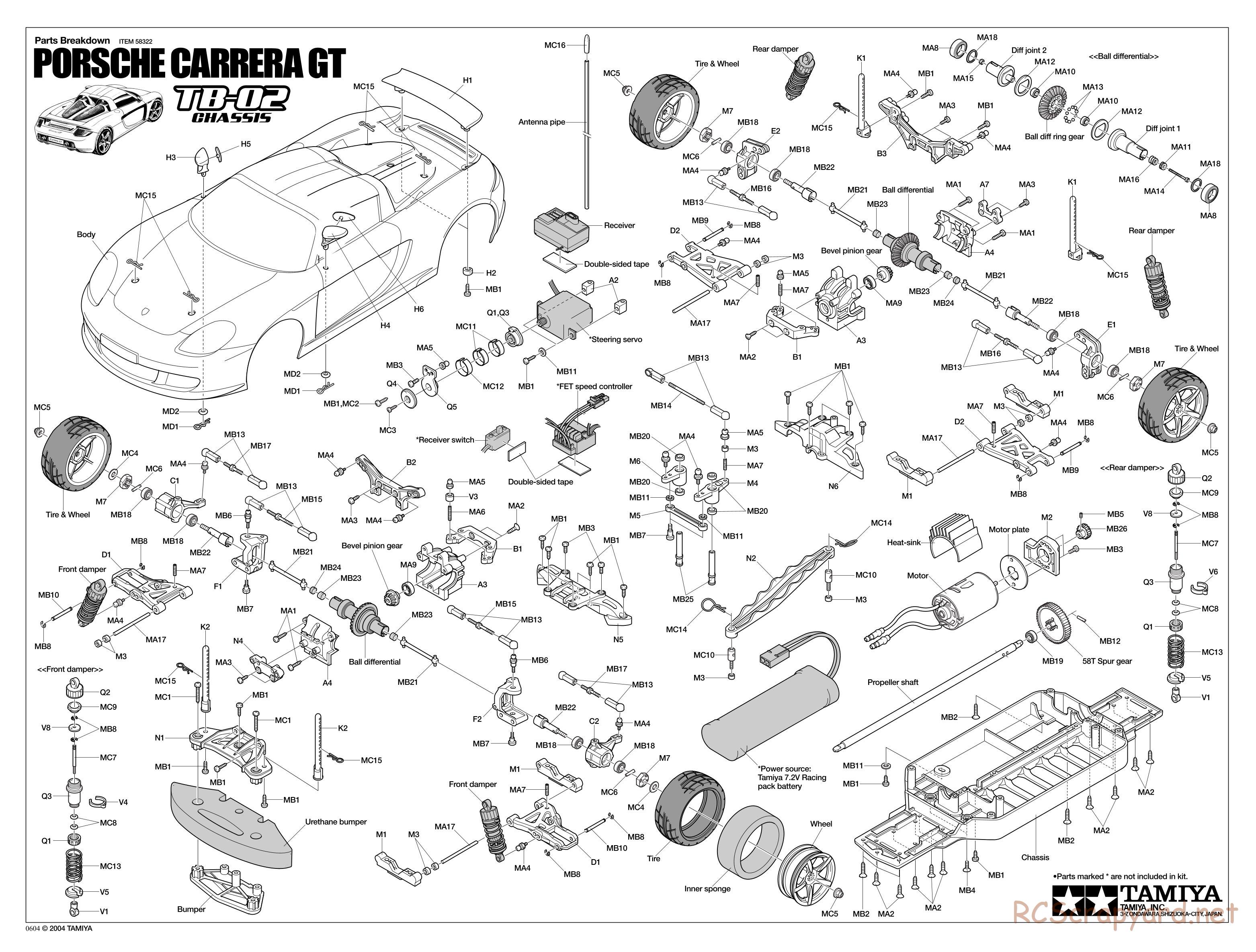 Tamiya - Porsche Carrera GT - TB-02 Chassis - Exploded View - Page 1