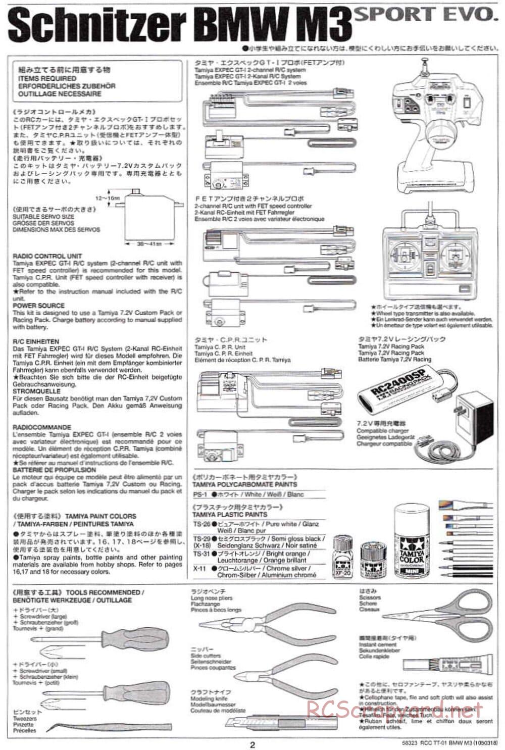 Tamiya - Schnitzer BMW M3 Sport Evo - TT-01 Chassis - Manual - Page 2