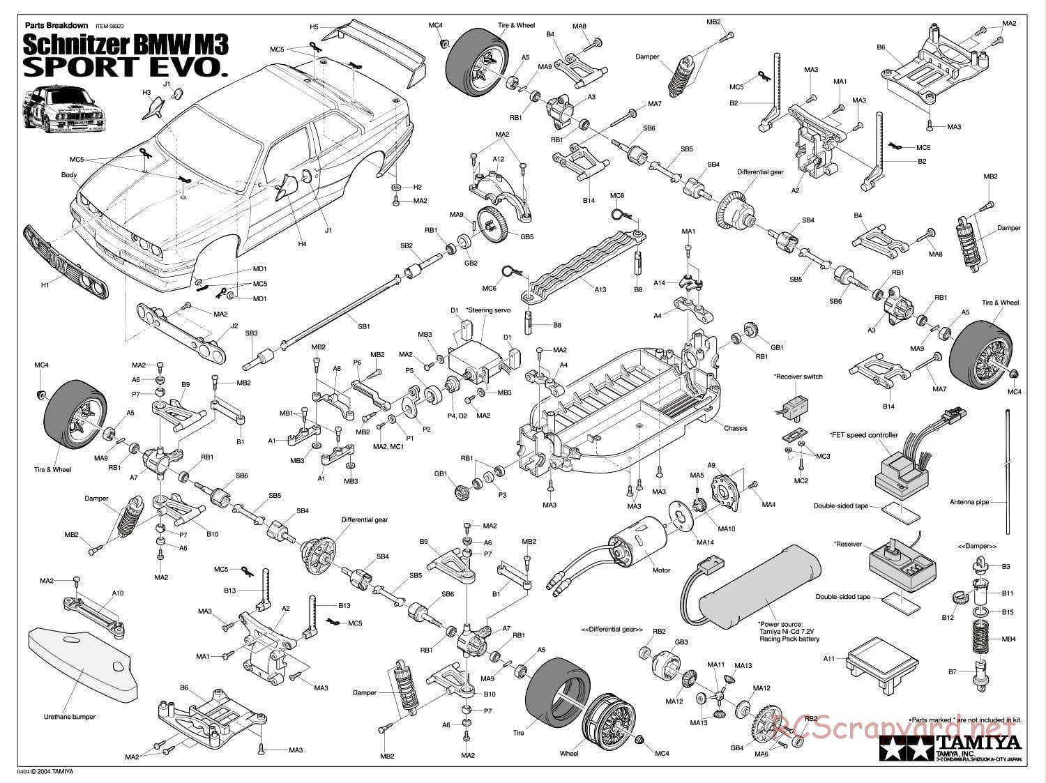 Tamiya - Schnitzer BMW M3 Sport Evo - TT-01 Chassis - Exploded View