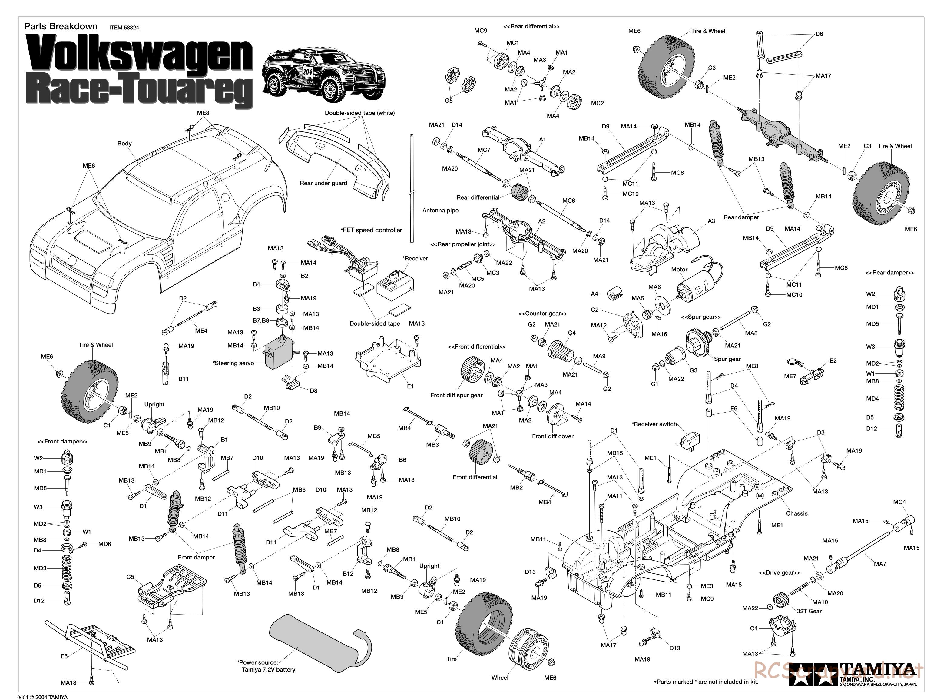 Tamiya - Volkswagen Race-Touareg - CC-01 Chassis - Exploded View - Page 1