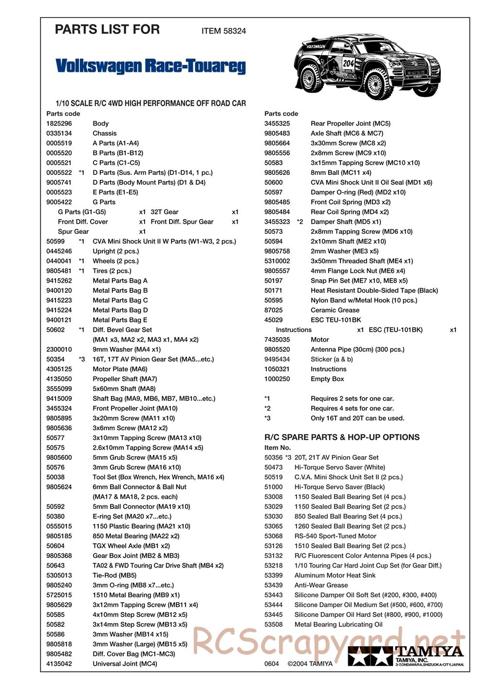Tamiya - Volkswagen Race-Touareg - CC-01 Chassis - Parts List - Page 2