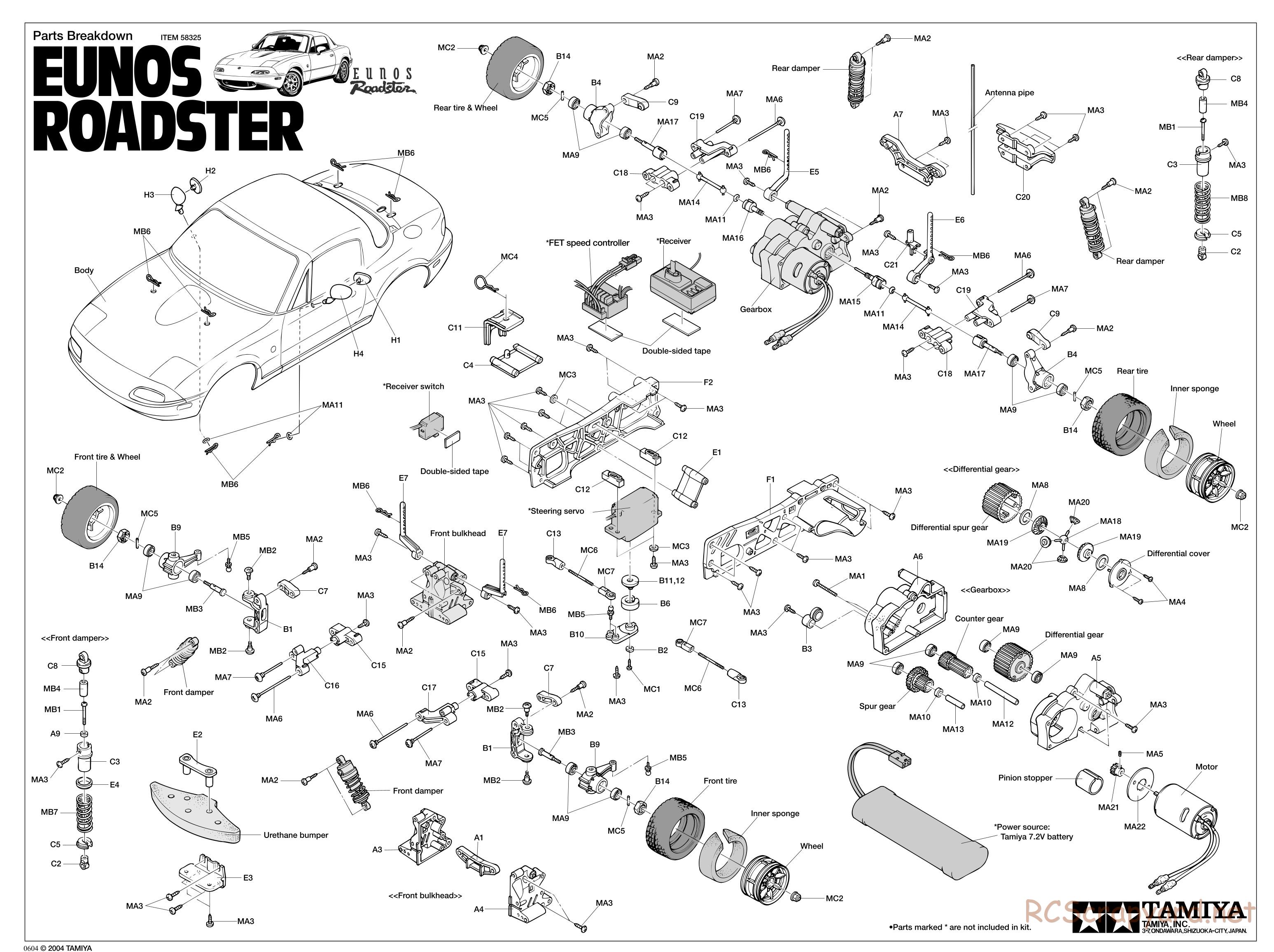 Tamiya - Eunos Roadster - M04M Chassis - Exploded View - Page 1