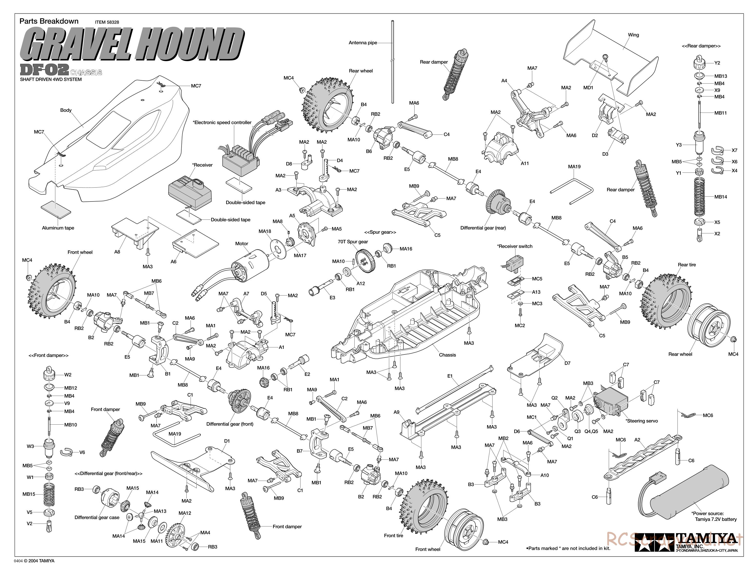 Tamiya - Gravel Hound Chassis - Exploded View - Page 1