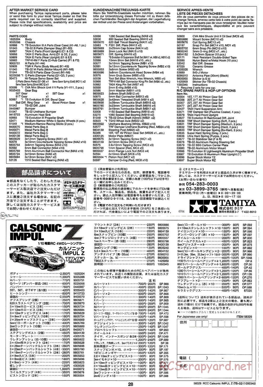 Tamiya - Calsonic Impul Z - TB-02 Chassis - Manual - Page 28