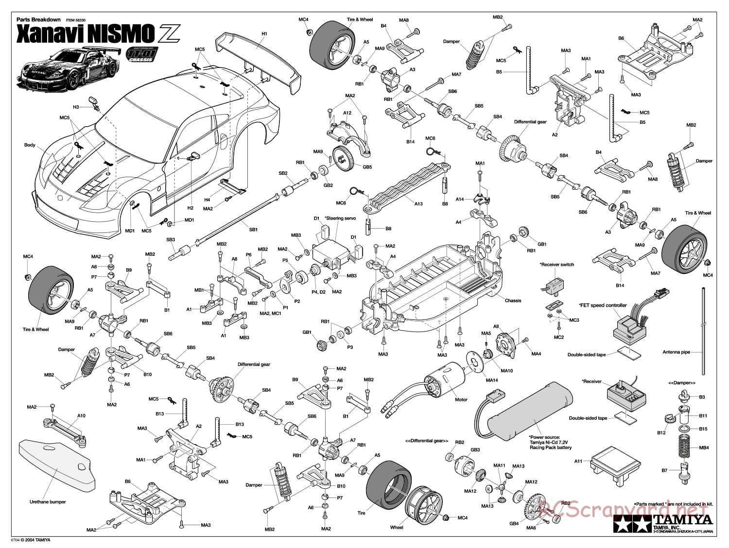 Tamiya - Xanavi Nismo Z - TT-01 Chassis - Exploded View