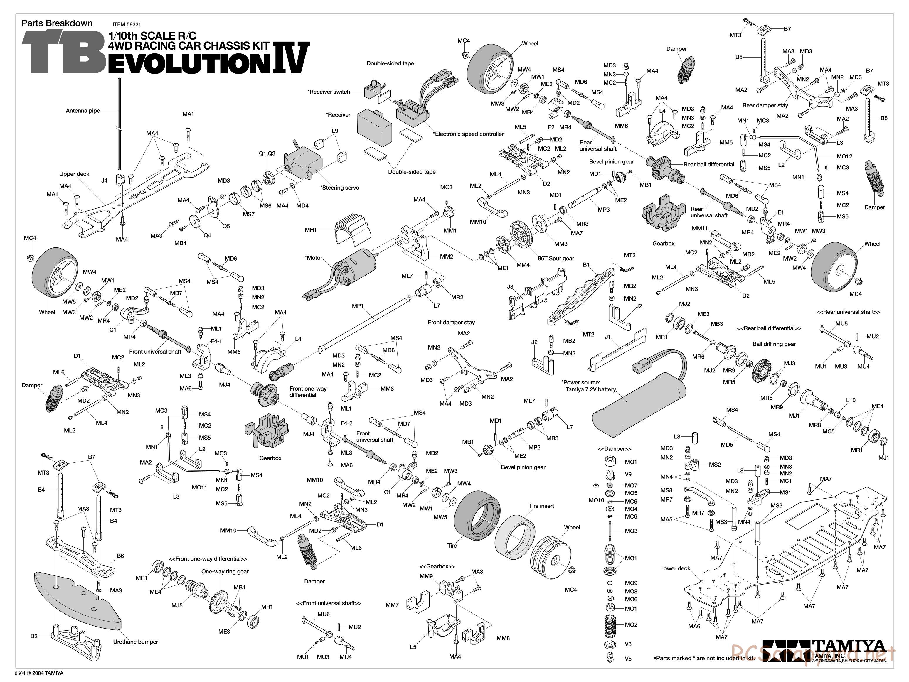 Tamiya - TB Evolution IV Chassis - Exploded View - Page 1
