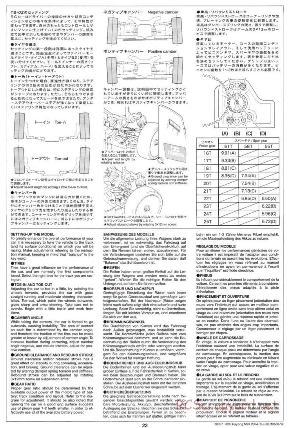 Tamiya - Raybrig NSX 2004 - TB-02 Chassis - Manual - Page 22