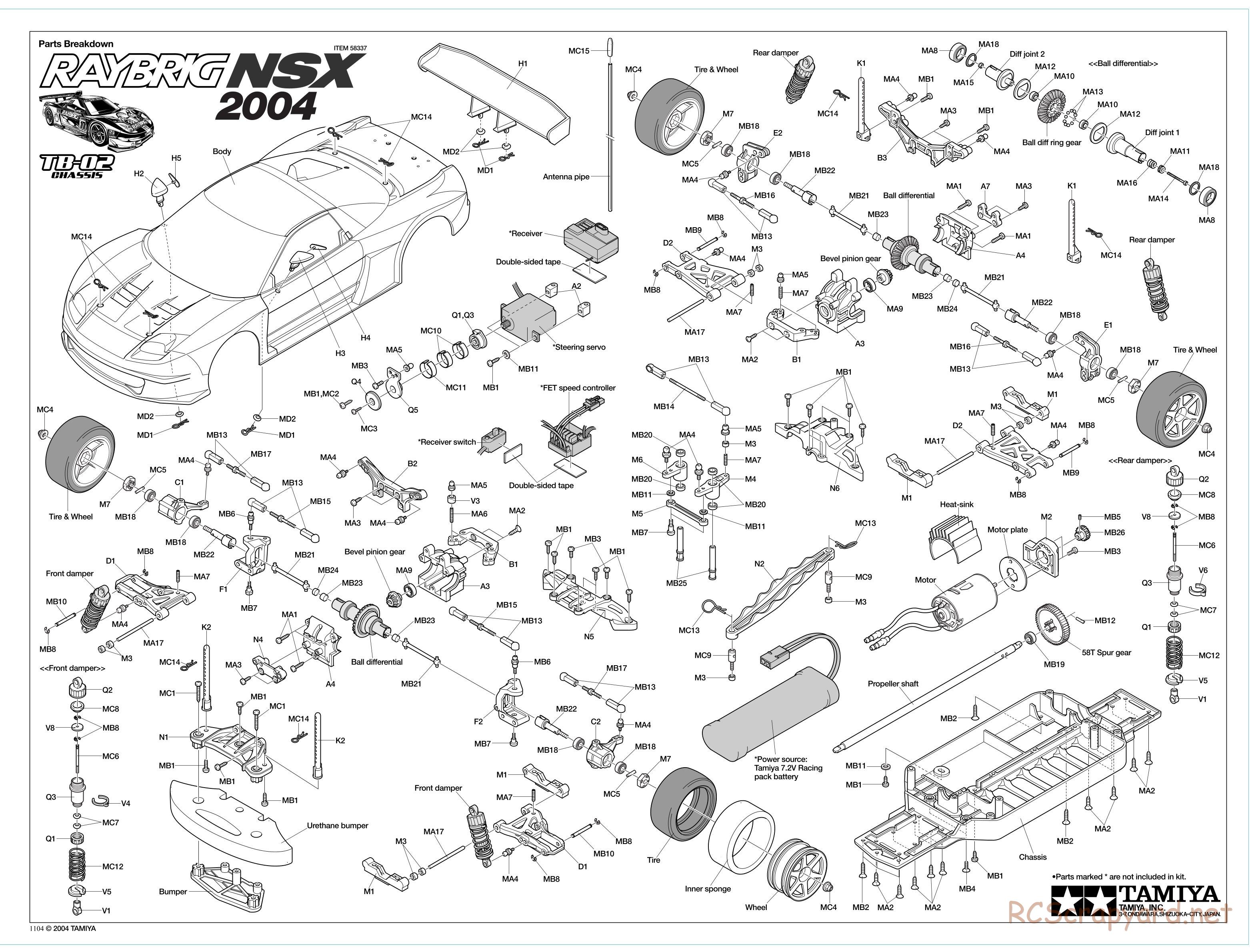 Tamiya - Raybrig NSX 2004 - TB-02 Chassis - Exploded View - Page 1