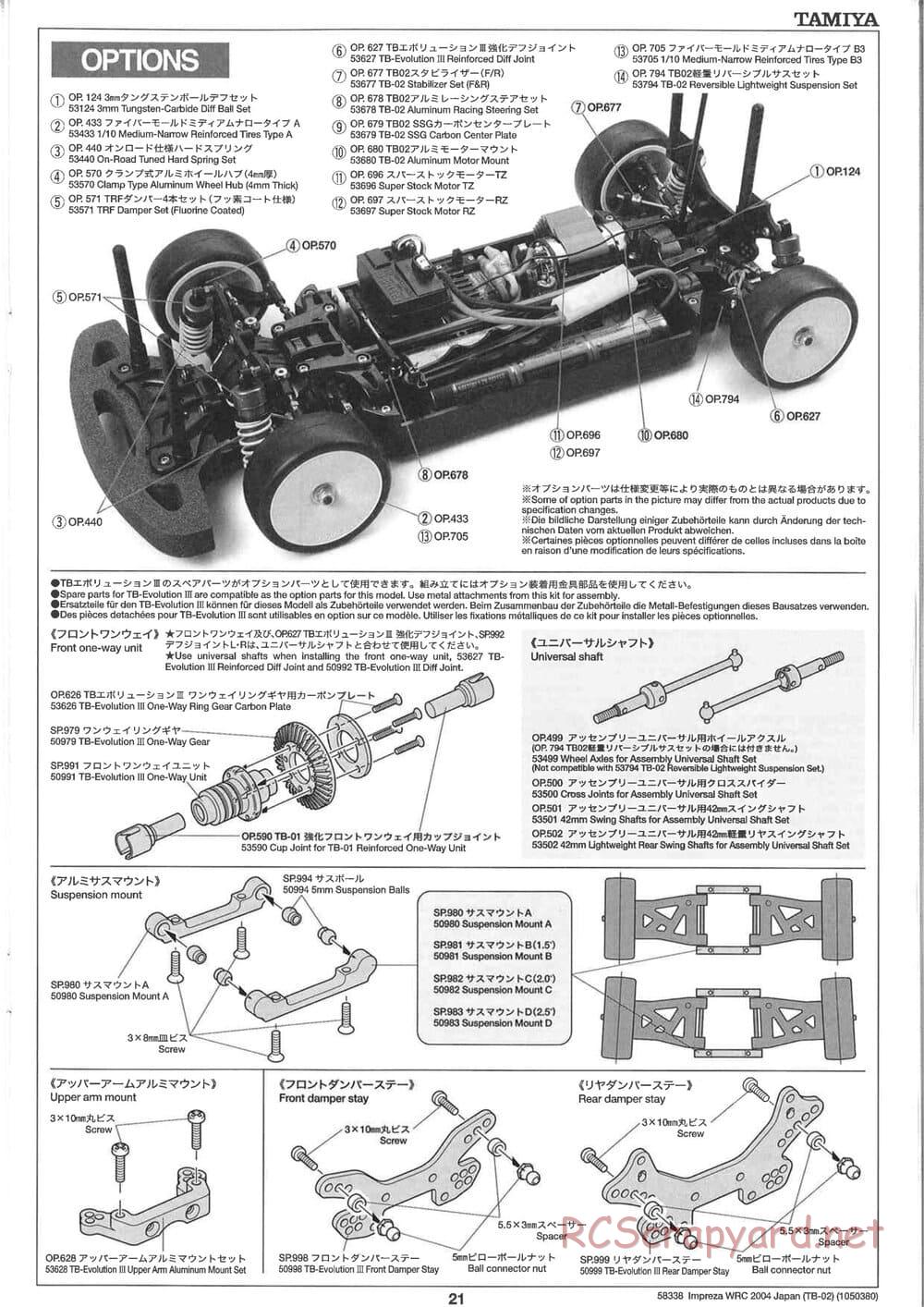 Tamiya - Subaru Impreza WRC 2004 Rally Japan - TB-02 Chassis - Manual - Page 21