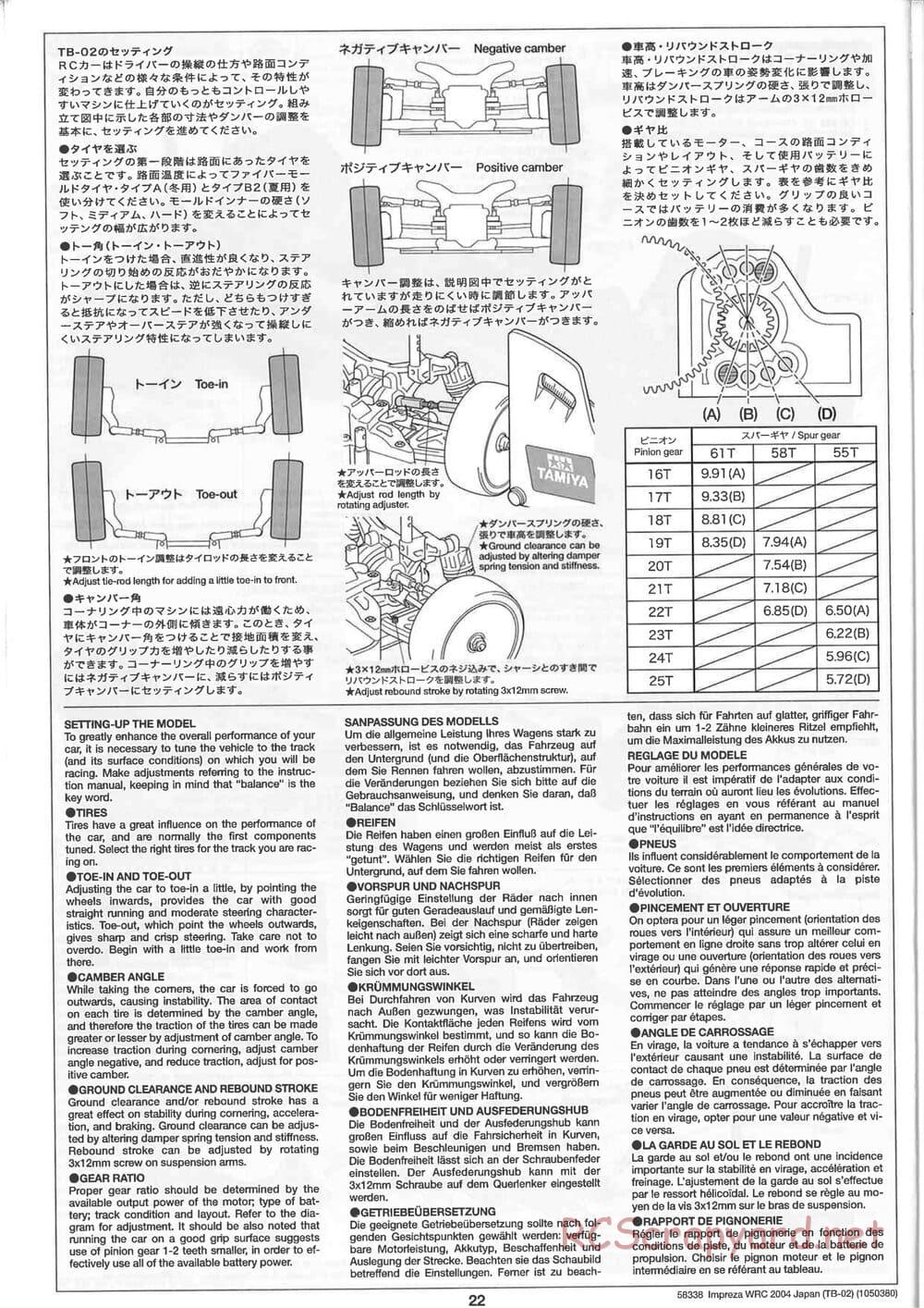 Tamiya - Subaru Impreza WRC 2004 Rally Japan - TB-02 Chassis - Manual - Page 22