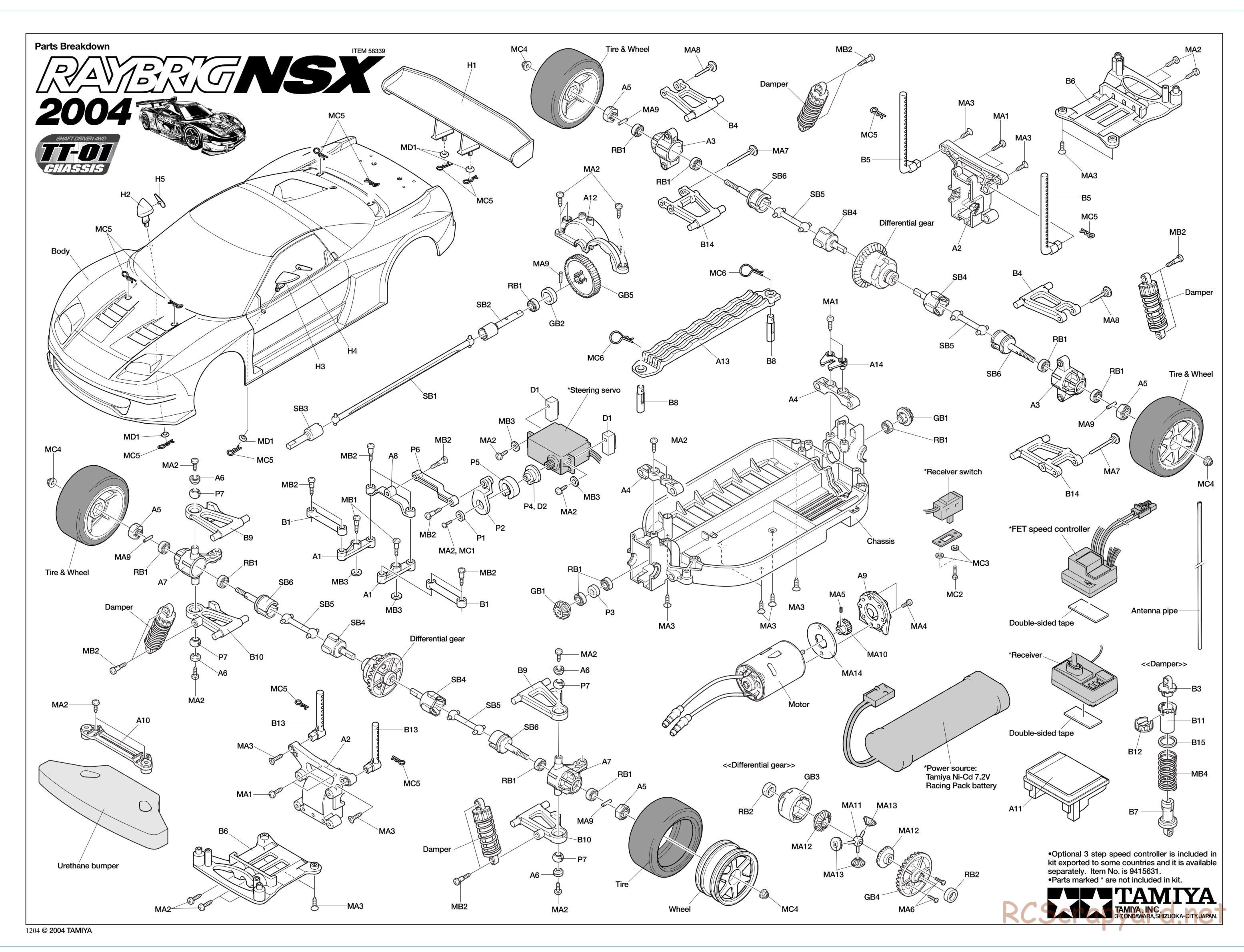Tamiya - Raybrig NSX 2004 Chassis - Exploded View - Page 1