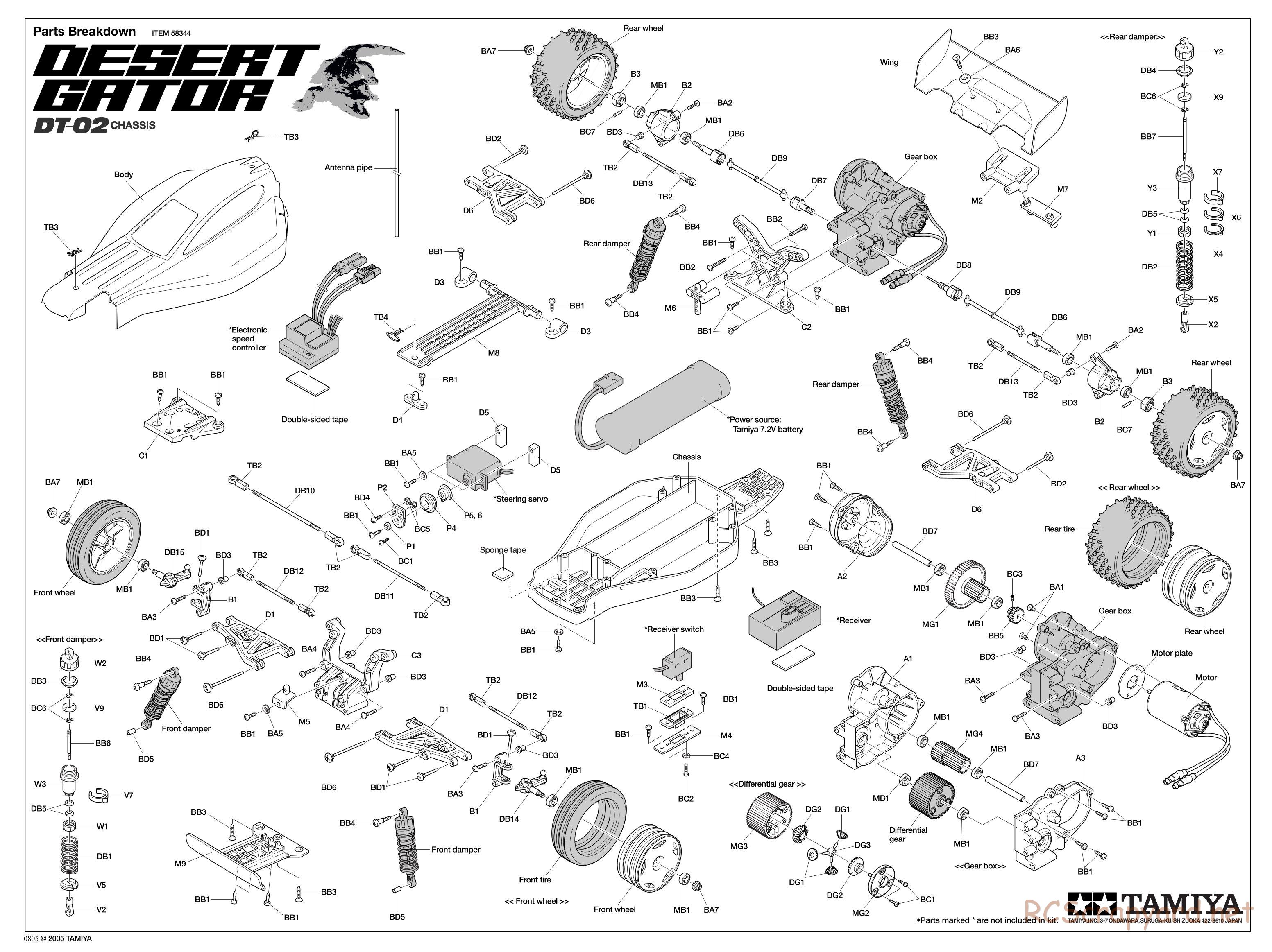 Tamiya - Desert Gator Chassis - Exploded View - Page 1