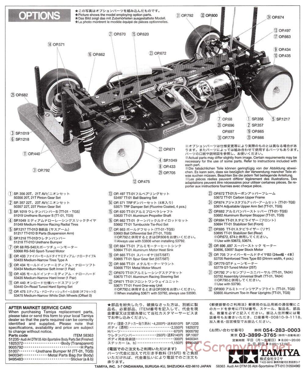 Tamiya - Audi A4 DTM 2005 Team Abt-Sportsline - TT-01 Chassis - Body Manual - Page 2