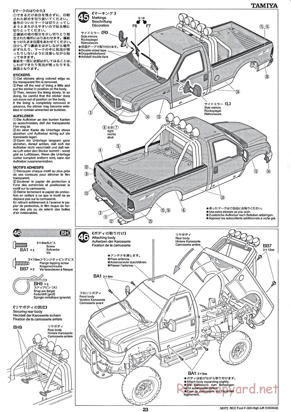 Tamiya - Ford F350 High-Lift Chassis - Manual - Page 23