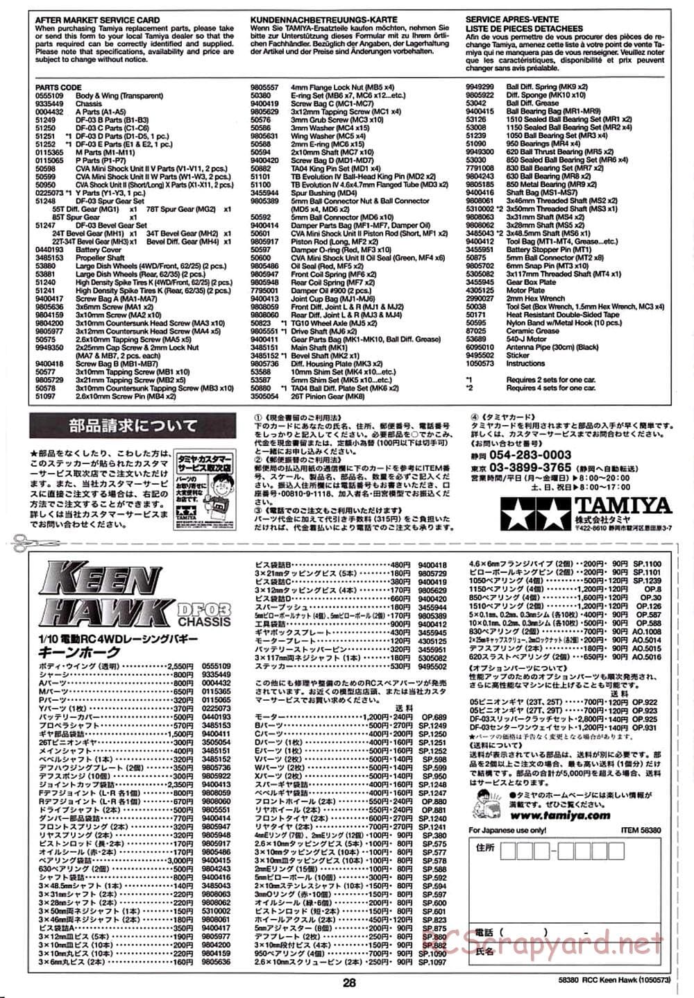 Tamiya - Keen Hawk Chassis - Manual - Page 28