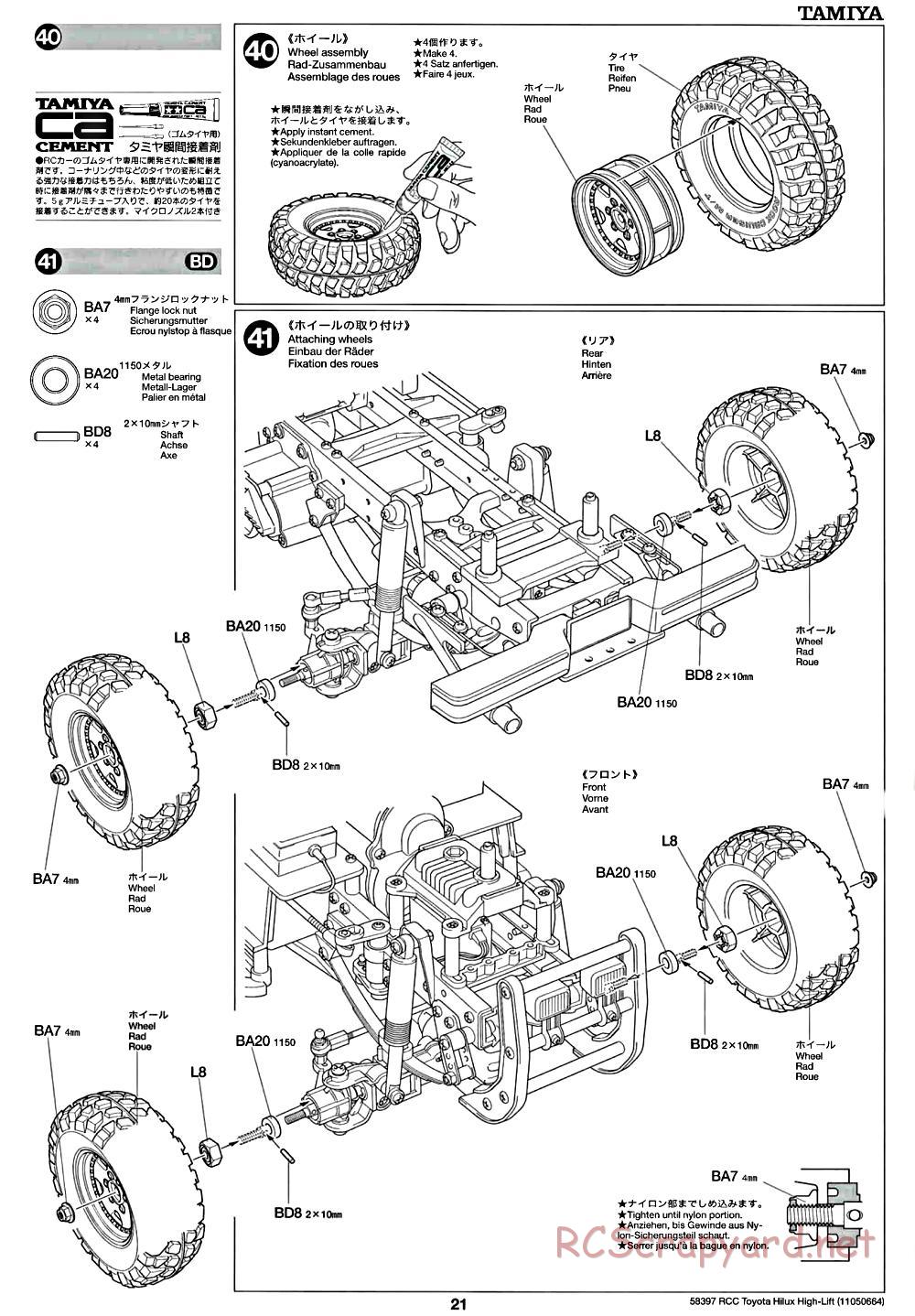 Tamiya - Toyota Hilux High-Lift Chassis - Manual - Page 21