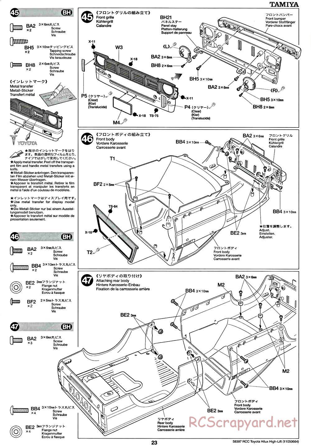 Tamiya - Toyota Hilux High-Lift Chassis - Manual - Page 23