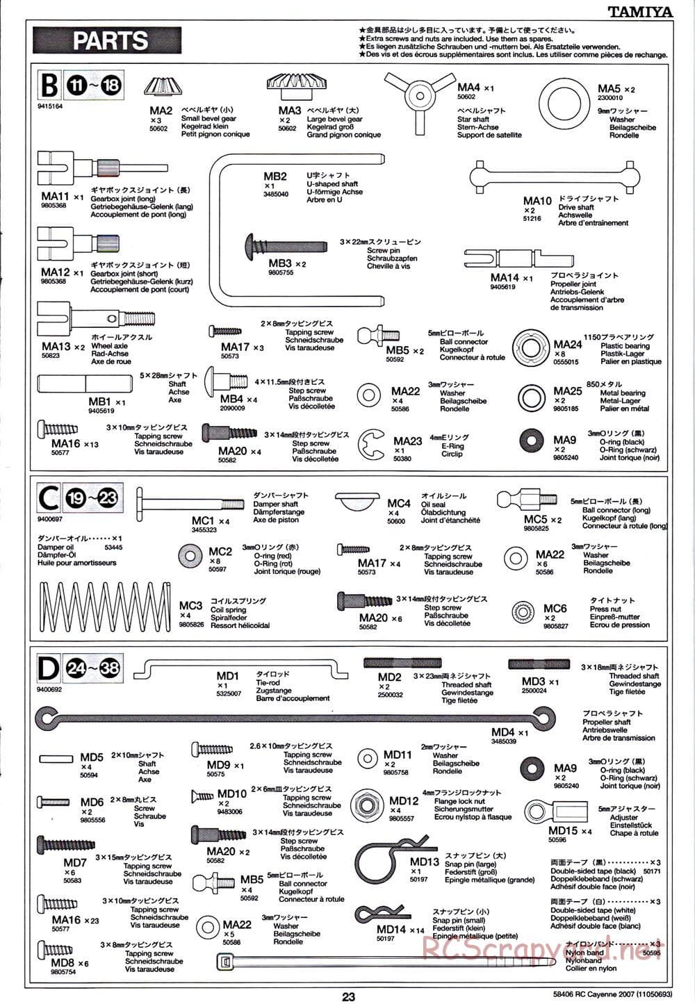 Tamiya - Cayenne S Transsyberia 2007 Chassis - Manual - Page 23