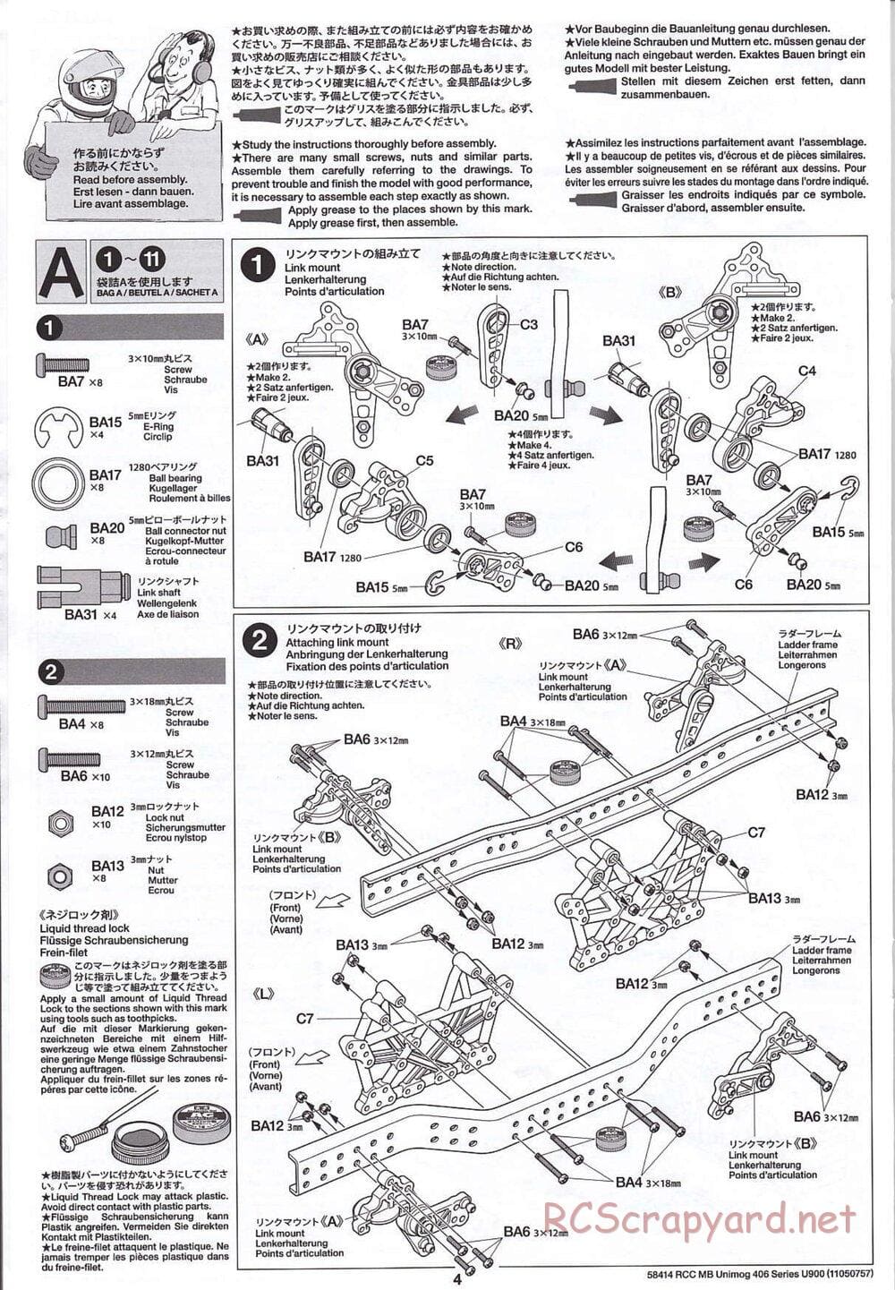 Tamiya - Mercedes-Benz Unimog 406 Series U900 - CR-01 Chassis - Manual - Page 4