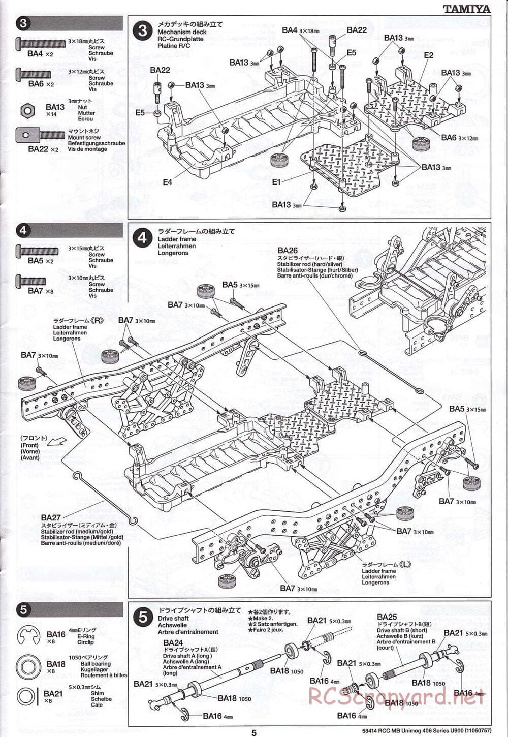 Tamiya - Mercedes-Benz Unimog 406 Series U900 - CR-01 Chassis - Manual - Page 5