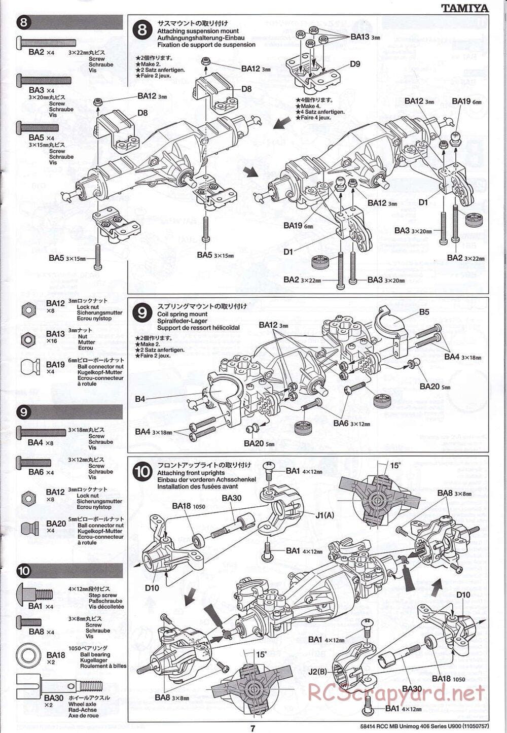Tamiya - Mercedes-Benz Unimog 406 Series U900 - CR-01 Chassis - Manual - Page 7