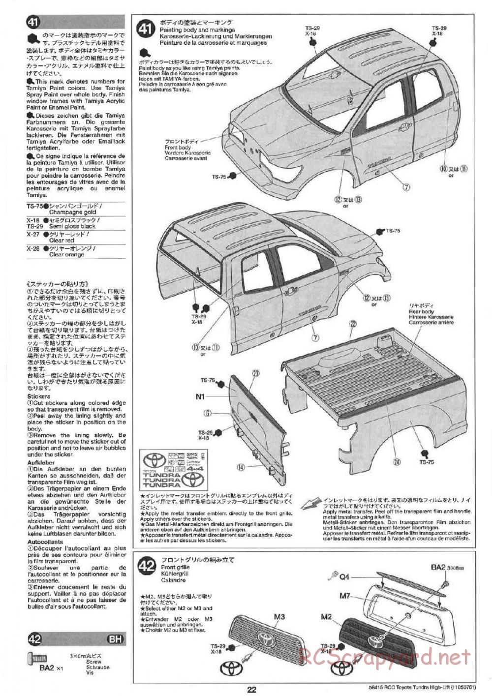 Tamiya - Toyota Tundra High-Lift Chassis - Manual - Page 22