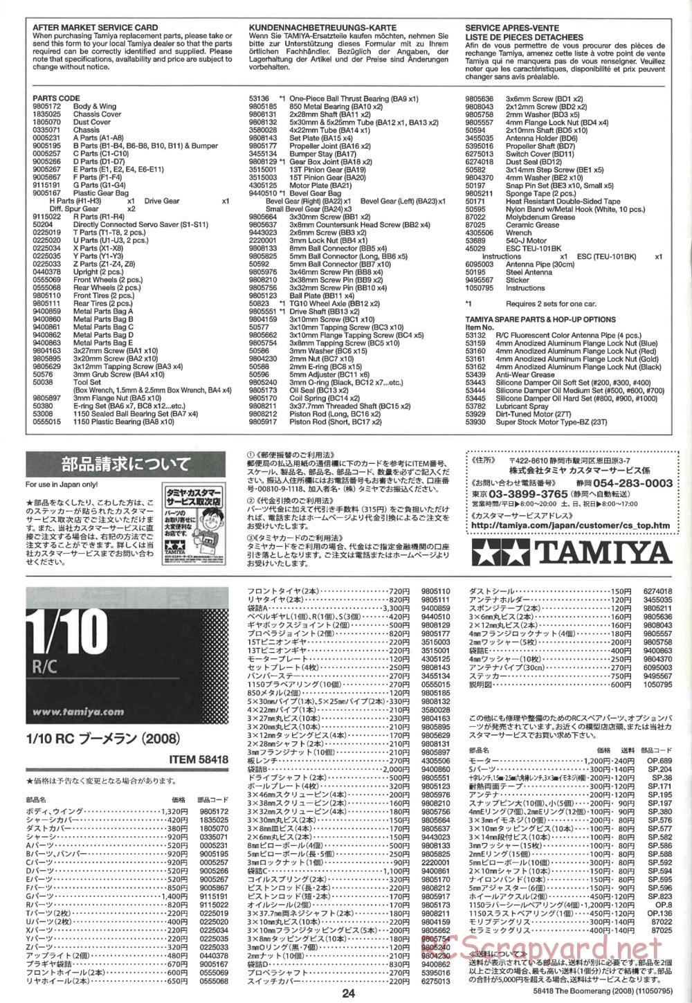 Tamiya - The Boomerang 2008 Chassis - Manual - Page 24