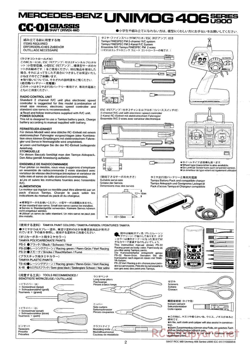 Tamiya - Mercedes-Benz Unimog 406 Series U900 - CC-01 Chassis - Manual - Page 2