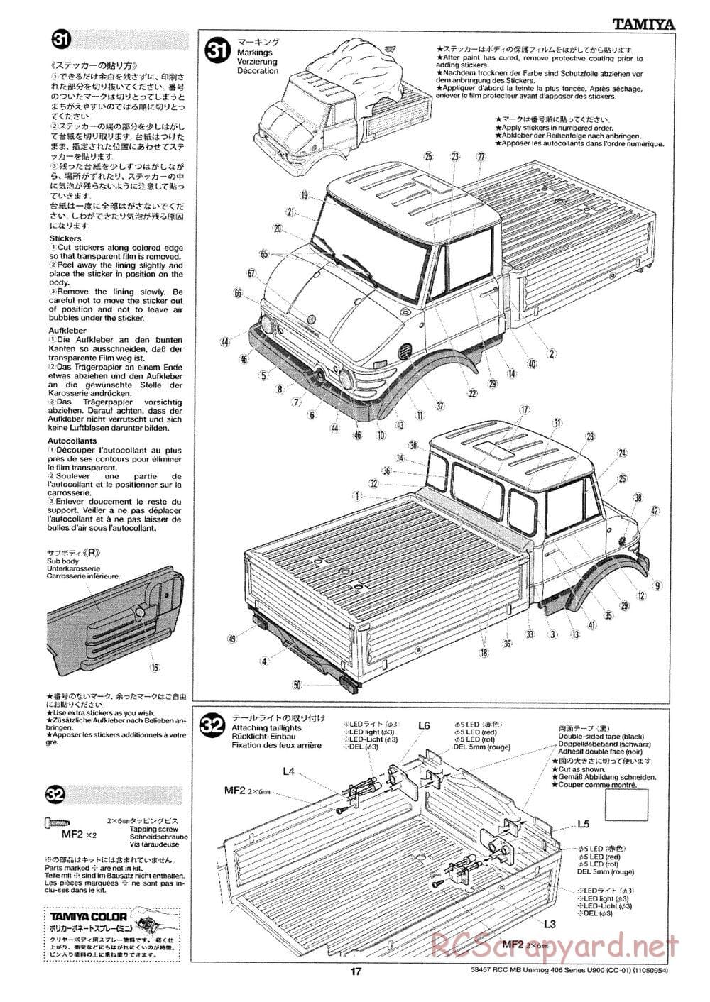 Tamiya - Mercedes-Benz Unimog 406 Series U900 - CC-01 Chassis - Manual - Page 17