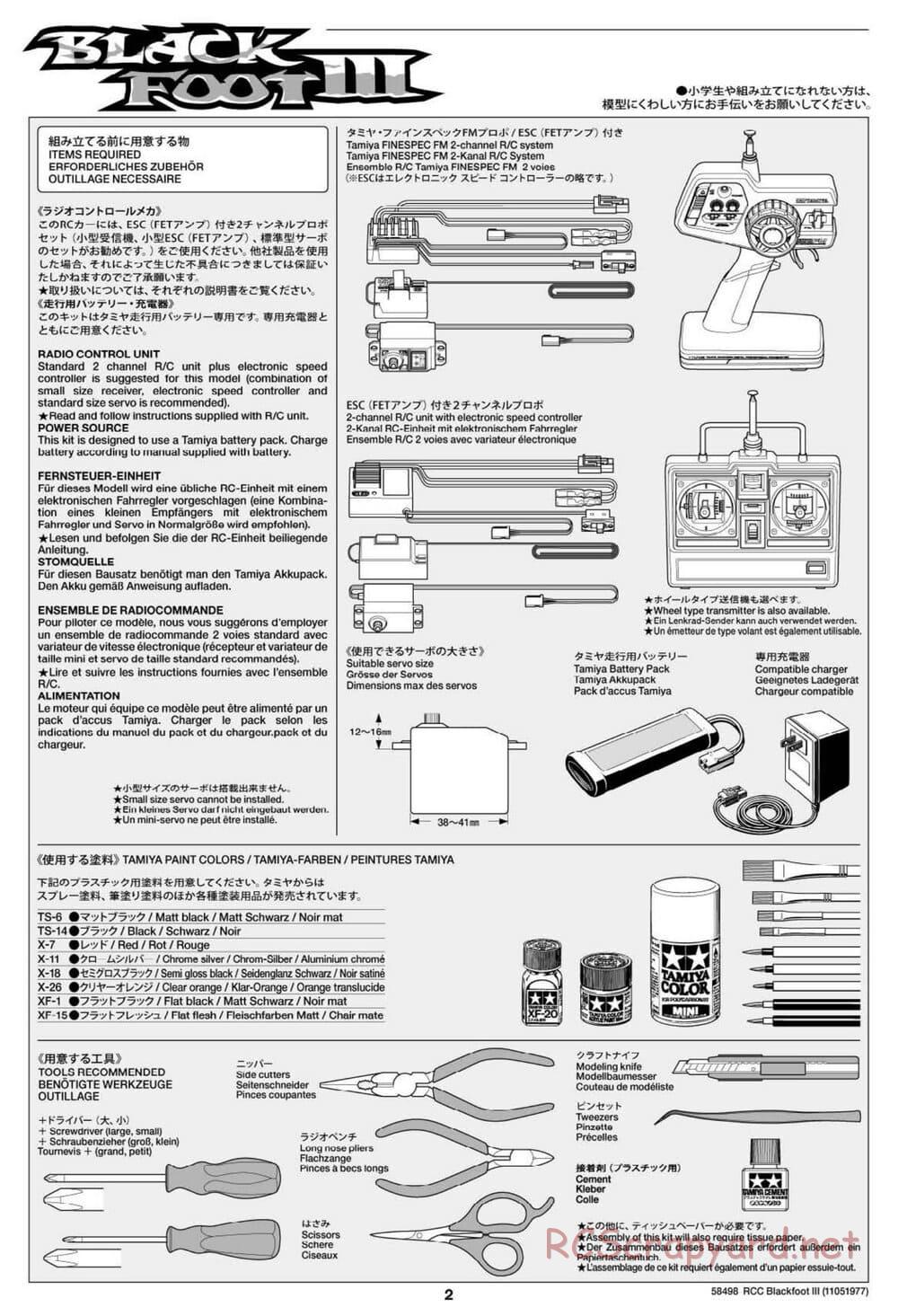 Tamiya - Blackfoot III - WT-01 Chassis - Manual - Page 2