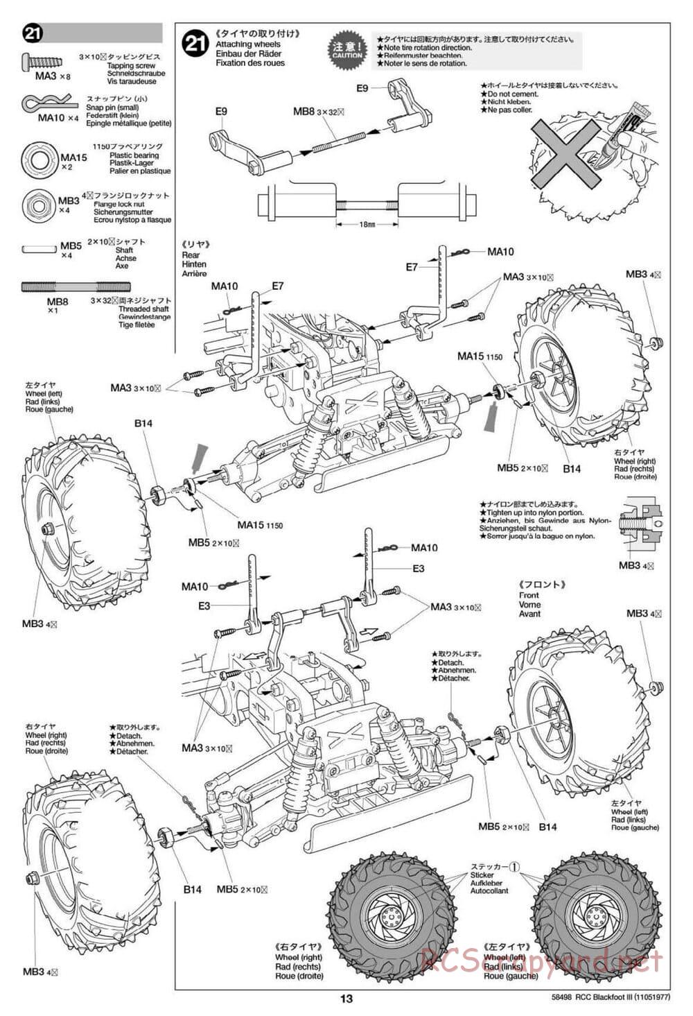 Tamiya - Blackfoot III - WT-01 Chassis - Manual - Page 13