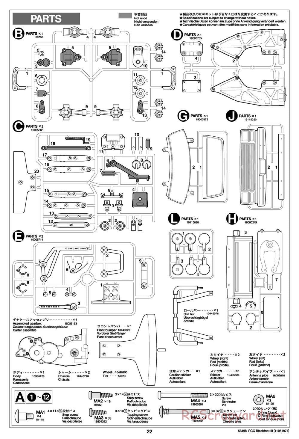 Tamiya - Blackfoot III - WT-01 Chassis - Manual - Page 22