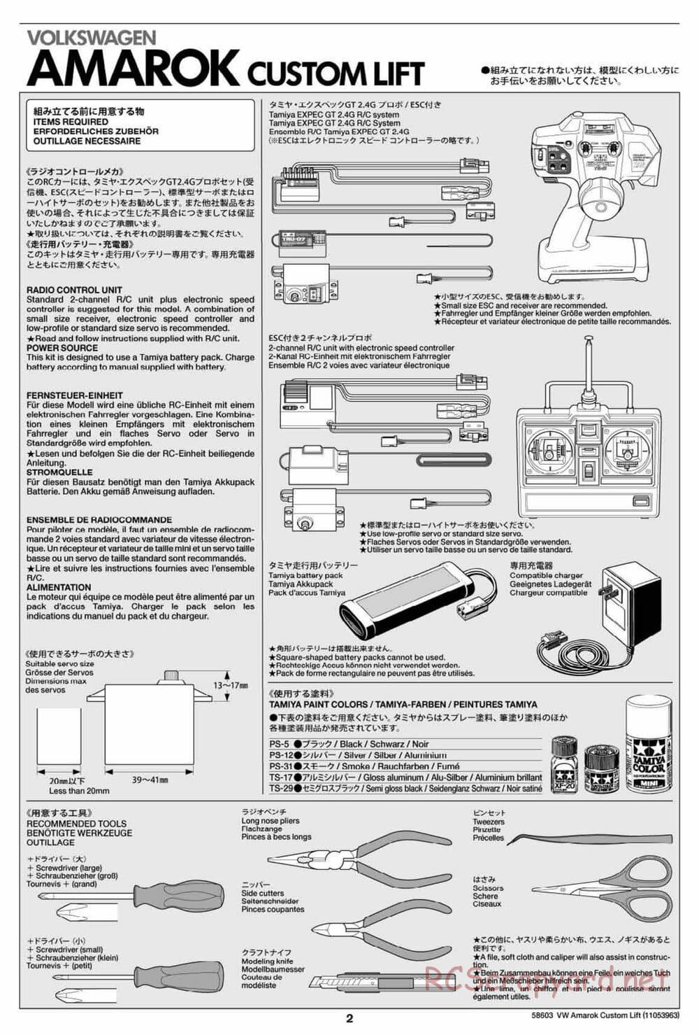 Tamiya - Volkswagen Amarok Custom Lift - WT-01N Chassis - Manual - Page 2