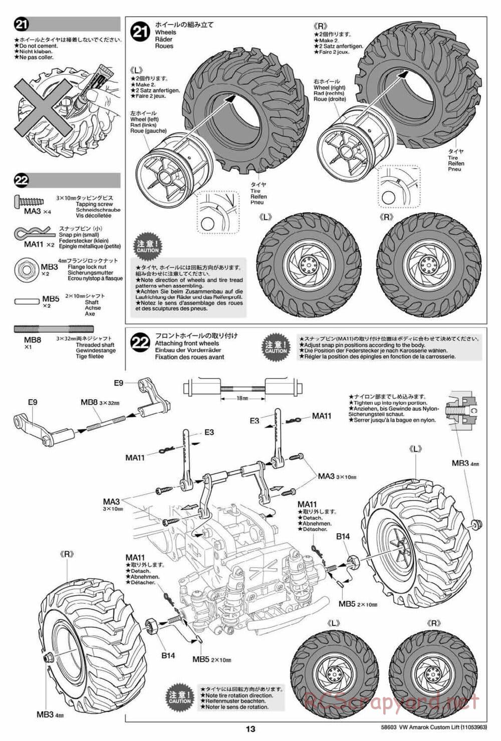 Tamiya - Volkswagen Amarok Custom Lift - WT-01N Chassis - Manual - Page 13