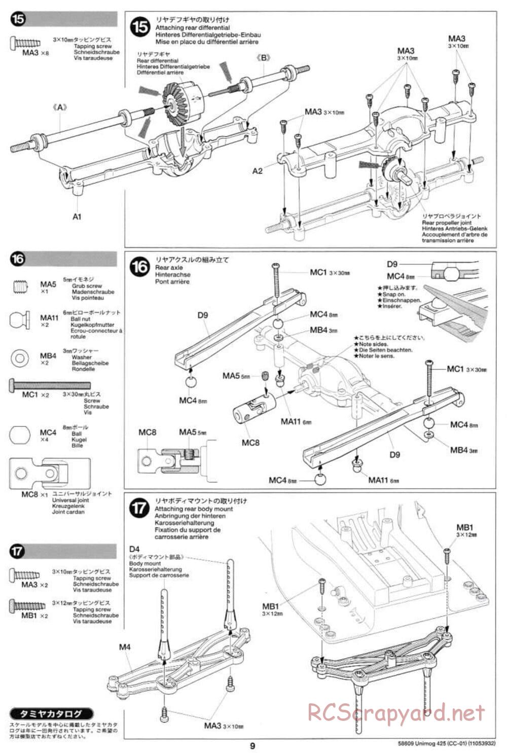 Tamiya - Mercedes-Benz Unimog 425 - CC-01 Chassis - Manual - Page 9