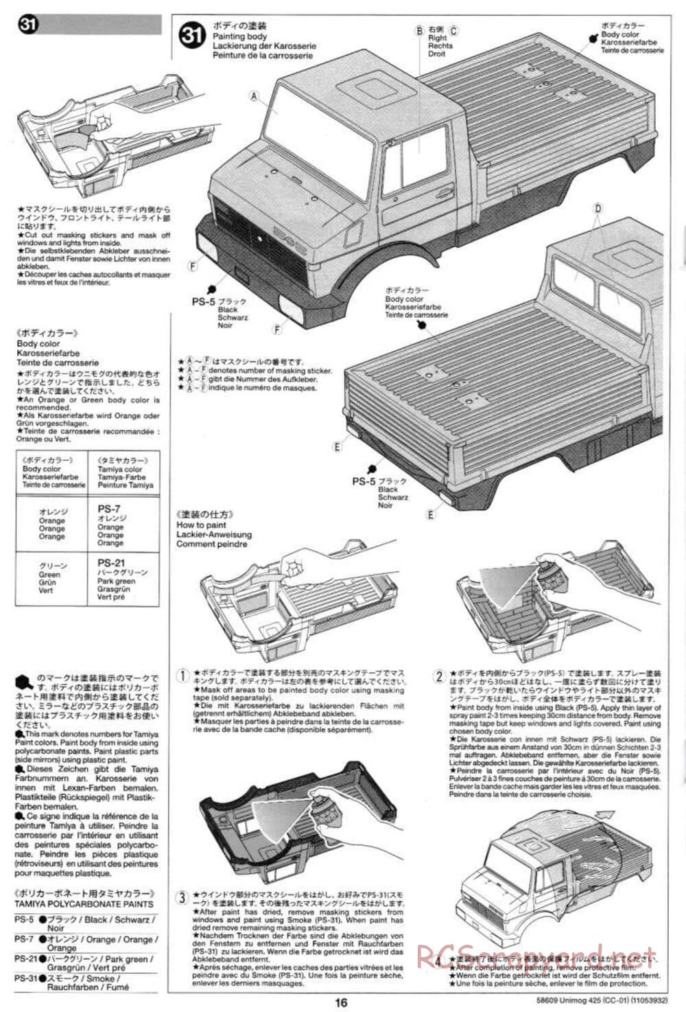 Tamiya - Mercedes-Benz Unimog 425 - CC-01 Chassis - Manual - Page 16