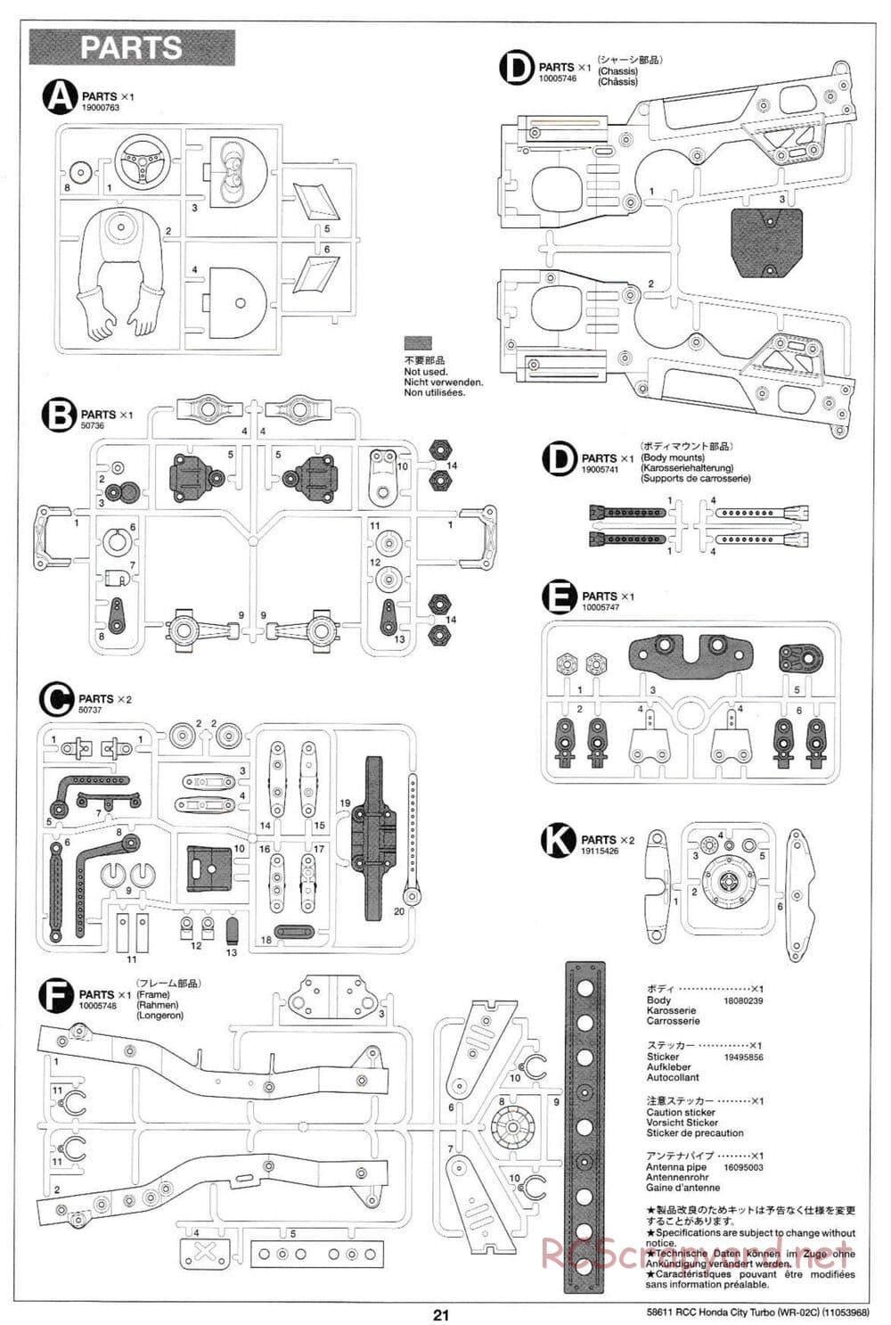 Tamiya - Honda City Turbo - WR-02C Chassis - Manual - Page 21